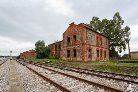 MALPARTIDA DE PLASENCIA, SPAIN - November 15, 2020: Monfrague Palazuelo Empalme train station in Malpartida de Plasencia.のeditorial素材