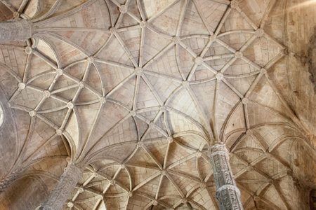 LISBON, PORTUGAL - July 24, 2011: Mosteiro dos Jeronimos, the ceiling in the nave of the churchのeditorial素材