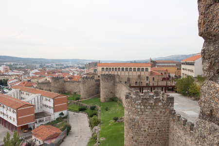 Medieval stone wall that surrounds the city of Plasencia. Outdoors.のeditorial素材