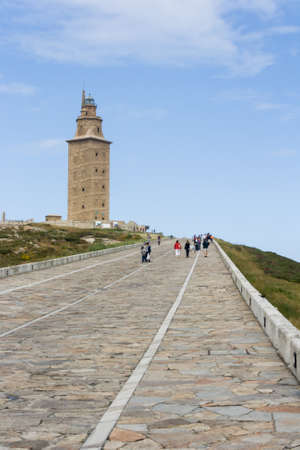 Lighthouse in the top of Hercules tower, La Coruのeditorial素材