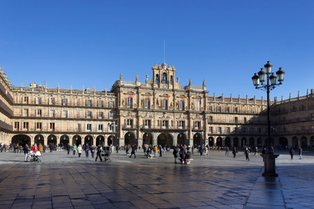 Salamanca, Castilla y Leon, Spain - January 19, 2021: Main Square, the most important square and the heart of Salamanca, Castile and Lion.のeditorial素材