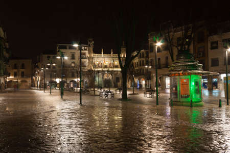 Plasencia, Spain - March 25, 2013: Night photography of the main square and the town hall of Plasencia.のeditorial素材
