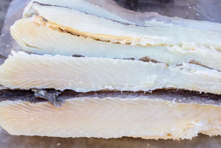 Several pieces of healthy and tasty salted cod. Food.の写真素材