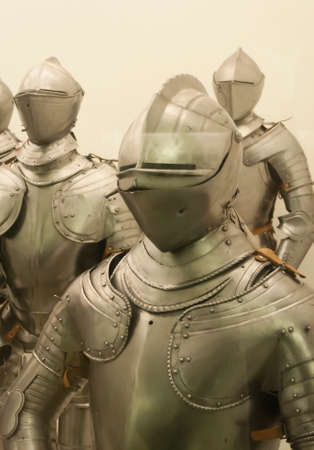 Armor of the medieval knight. Metal protection of the soldier against the weapon of the opponentの写真素材