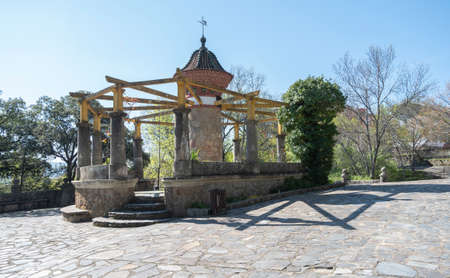 Plasencia, Spain - March 10, 2021: Pergola, arbor or pavilion in the park of the pines of Plasenciaのeditorial素材