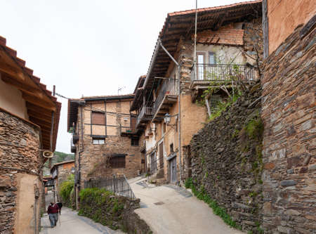 Robledillo de Gata, Spain - March 27, 2021: View of a peculiar streets example of the typical and...