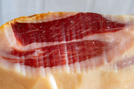 Detail of sliced iberian spanish, bellota ham.