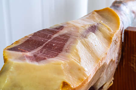 Detail of sliced iberian spanish, bellota ham.