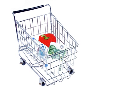 shopping cart with vegetablesの写真素材