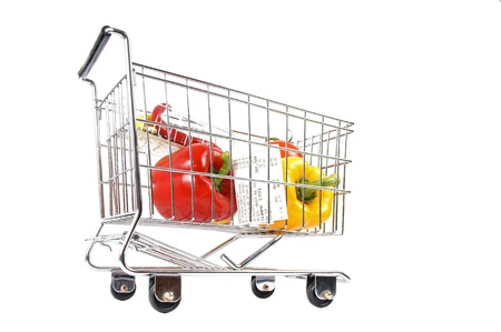 shopping cart with vegetablesの写真素材