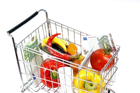 shopping cart with vegetablesの写真素材