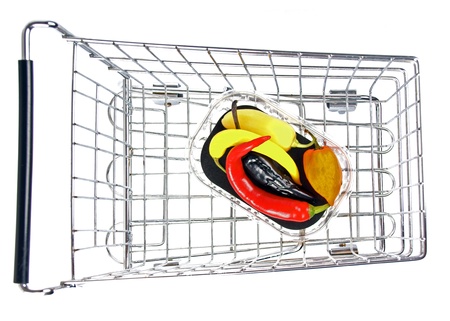 shopping cart with chilli peppersの写真素材