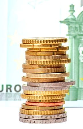 Euro Banknotes and Euro Coinsの写真素材