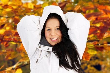 woman in autumn forrestの写真素材