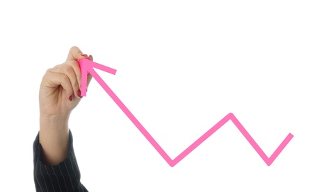 Hand painted an arrow pointing upの写真素材