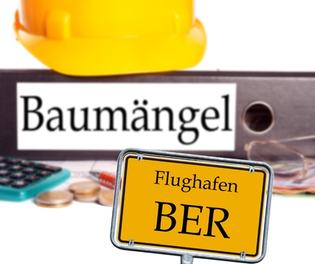 file folder with the german word Substandard and sign with the words airport BERの写真素材