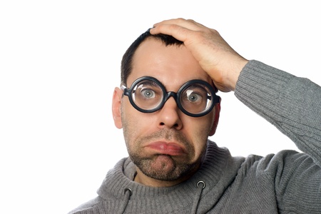 shocked man with funny glassesの写真素材
