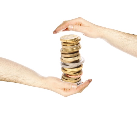 Hands with euro coins