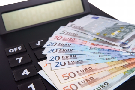 Calculator with Euro bank notesの写真素材