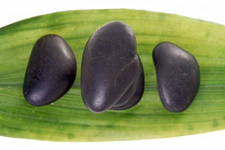 Hot Stones with green leafの写真素材