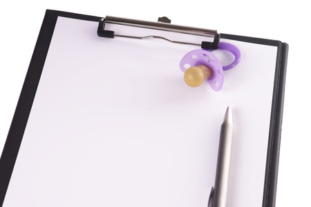 clipboard with pen and pacifier