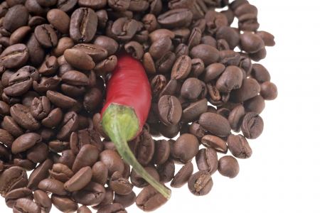 Chilli pepper with coffee beansの写真素材
