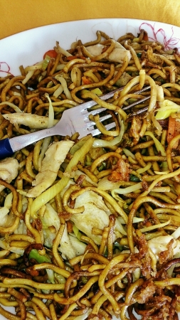 Fried noodles with chicken meatの素材
