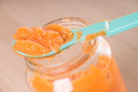 Baby food in a glassの写真素材