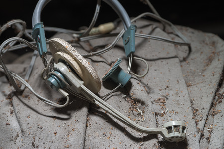 old headphones with microphoneの写真素材