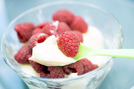 Raspberries with puddingの写真素材