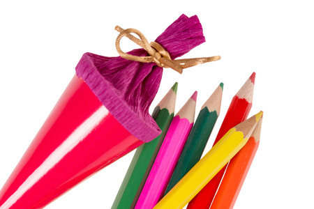 Sugar bag and crayons for Back to Schoolの写真素材