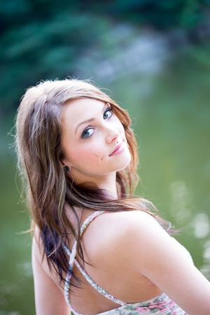 pretty woman in a dressの写真素材