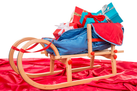 Christmas presents on a sledgeの写真素材