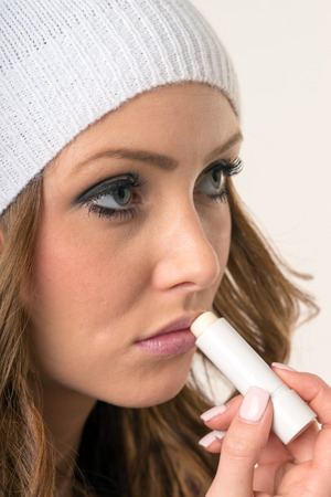 Woman maintains her lipsの写真素材