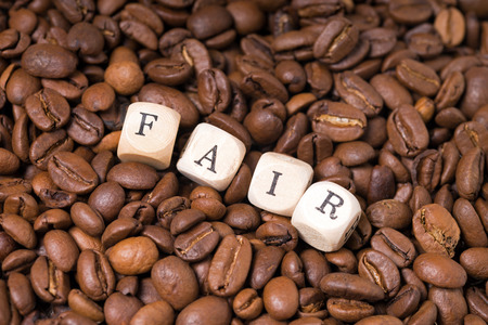 coffee beans with the word fairの写真素材