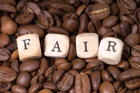 coffee beans with the word fairの写真素材