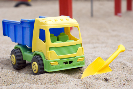 Sand toys in a sandboxの写真素材
