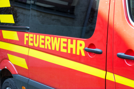 Fire truck with the german word firefightersの写真素材