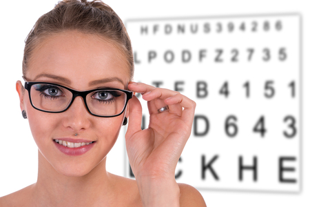 pretty woman wearing glassesの写真素材