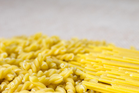different raw varieties of pasta