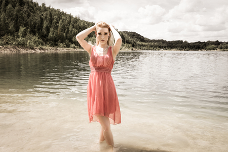 pretty woman in a dressの写真素材