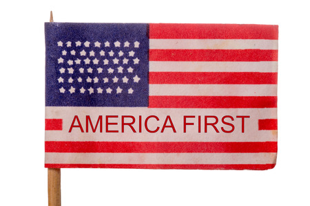 American flag with the words America Firstの写真素材