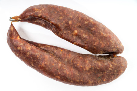 Double slag sausage on light background