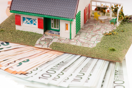many euro banknotes and homeの写真素材