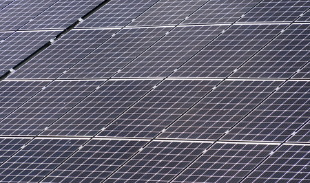Solar panels on a roofの写真素材