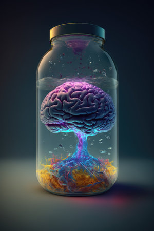 Light bulb with a brain inside created with generative ai technology. Concept of ideas and intelligence.の素材