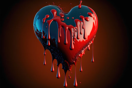 Lovely extremely realistic red and dark blue dripping heart created with Generative AI technology.の素材