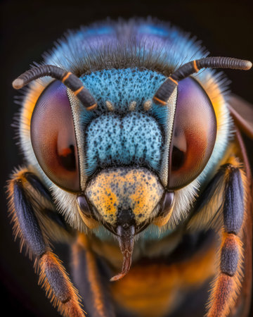 AI generated a super macro photography of a bee in which its eyes and antennae are clearly visibleの素材
