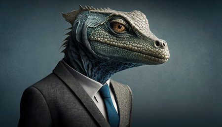 Studio portrait of a lizard in an executive suit created with Generative AI technology.の素材