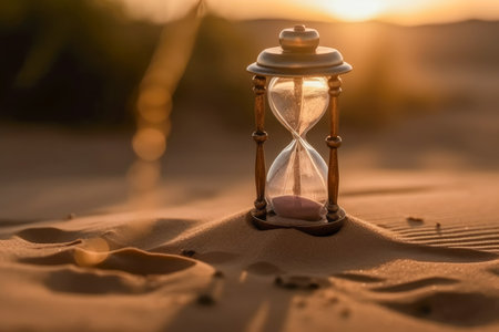 AI generated an hourglass in the middle of the desert at duskの素材
